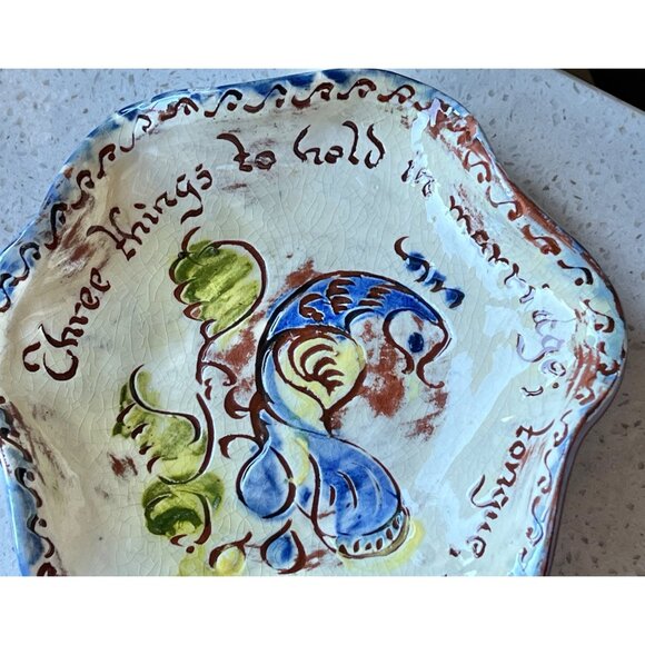 Signed Weldon Ceramic Trinket Dish With Hand-Painted Bird & Scribed Marriage Quo - Picture 5 of 10